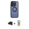 MARSİLYAN™- iPhone 15 Pro Max Kılıf Pusula Form - Siyah Polymer Nano Ekran Koruyucu + Raze Metal Kamera Lens - TMGI