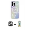 MARSİLYAN™- iPhone 15 Pro Max Kılıf Pusula Form - Siyah Polymer Nano Ekran Koruyucu + Siyah PVD Metal Kamera Lens