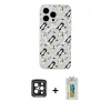 MARSİLYAN™- iPhone 15 Pro Max Kılıf Pusula Form - Siyah Polymer Nano Ekran Koruyucu + Siyah PVD Metal Kamera Lens
