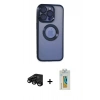 MARSİLYAN™- iPhone 15 Pro Max Kılıf Pusula Form - Siyah Polymer Nano Ekran Koruyucu + Raze Metal Kamera Lens - SH