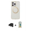 MARSİLYAN™- iPhone 15 Pro Max Kılıf Pusula Form - Siyah Polymer Nano Ekran Koruyucu + Raze Metal Kamera Lens - TMGI