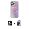 MARSİLYAN™- iPhone 15 Pro Max Kılıf Pusula Form - Siyah Vanessa Magic Cam + Turuncu PVD Metal Kamera Lens