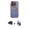 MARSİLYAN™- iPhone 15 Pro Max Kılıf Pusula Form - Siyah Vanessa Magic Hayalet Cam + Gümüş Raze Metal Kamera Lens