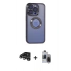 MARSİLYAN™- iPhone 15 Pro Max Kılıf Pusula Form - Siyah Vanessa Magic Hayalet Cam + Gümüş Raze Metal Kamera Lens
