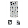 MARSİLYAN™- iPhone 15 Pro Max Kılıf Pusula Form - Siyah Vanessa Magic Hayalet Cam + PVD Metal Kamera Lens - LT