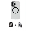 MARSİLYAN™- iPhone 15 Pro Max Kılıf Pusula Form - Siyah Vanessa Magic Hayalet Cam + PVD Metal Kamera Lens - TU