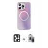 MARSİLYAN™- iPhone 15 Pro Max Kılıf Pusula Form - Siyah Vanessa Magic Hayalet Cam + PVD Metal Kamera Lens - LT