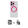 MARSİLYAN™- iPhone 15 Pro Max Kılıf Pusula Form - Siyah Vanessa Magic Hayalet Cam + PVD Metal Kamera Lens - LT