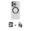 MARSİLYAN™- iPhone 15 Pro Max Kılıf Pusula Form - Siyah Vanessa Magic Hayalet Cam + PVD Metal Kamera Lens - LT