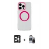 MARSİLYAN™- iPhone 15 Pro Max Kılıf Pusula Form - Siyah Vanessa Magic Hayalet Cam + PVD Metal Kamera Lens - SH