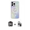 MARSİLYAN™- iPhone 15 Pro Max Kılıf Pusula Form - Siyah Vanessa Magic Hayalet Cam + PVD Metal Kamera Lens - TU