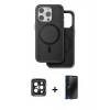 MARSİLYAN™- iPhone 15 Pro Max Kılıf Pusula Işık Koleksiyonu - Siyah 3D Antistatik Hayalet Cam Ekran Koruyucu + PVD Metal Kamera Lens - SH
