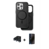 MARSİLYAN™- iPhone 15 Pro Max Kılıf Pusula Işık Koleksiyonu - Siyah 3D Antistatik Hayalet Cam Ekran Koruyucu + Raze Metal Kamera Lens - LT