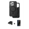MARSİLYAN™- iPhone 15 Pro Max Kılıf Pusula Işık Koleksiyonu - Siyah 3D Antistatik Hayalet Cam Ekran Koruyucu + Raze Metal Kamera Lens - GS