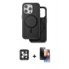 MARSİLYAN™- iPhone 15 Pro Max Kılıf Pusula Işık Koleksiyonu - Siyah 3D Antistatik Mat Seramik Nano Ekran Koruyucu + PVD Metal Kamera Lens - GI