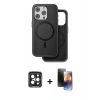 MARSİLYAN™- iPhone 15 Pro Max Kılıf Pusula Işık Koleksiyonu - Siyah 3D Antistatik Mat Seramik Nano Ekran Koruyucu + PVD Metal Kamera Lens - SH