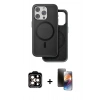 MARSİLYAN™- iPhone 15 Pro Max Kılıf Pusula Işık Koleksiyonu - Siyah 3D Antistatik Mat Seramik Nano Ekran Koruyucu + PVD Metal Kamera Lens - TU