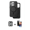 MARSİLYAN™- iPhone 15 Pro Max Kılıf Pusula Işık Koleksiyonu - Siyah 3D Antistatik Mat Seramik Nano Ekran Koruyucu + PVD Metal Kamera Lens - LT
