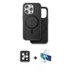 MARSİLYAN™- iPhone 15 Pro Max Kılıf Pusula Işık Koleksiyonu - Siyah 3D Antistatik Seramik Nano Ekran Koruyucu + PVD Metal Kamera Lens - SH