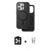 MARSİLYAN™- iPhone 15 Pro Max Kılıf Pusula Işık Koleksiyonu - Siyah Bilvis 0.18mm Plus Cam Ekran Koruyucu + PVD Metal Kamera Lens - TU