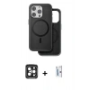 MARSİLYAN™- iPhone 15 Pro Max Kılıf Pusula Işık Koleksiyonu - Siyah Bilvis 0.18mm Plus Cam Ekran Koruyucu + PVD Metal Kamera Lens - SH