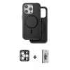 MARSİLYAN™- iPhone 15 Pro Max Kılıf Pusula Işık Koleksiyonu - Siyah Bilvis 3D Cam Ekran Koruyucu + PVD Metal Kamera Lens - GS