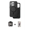 MARSİLYAN™- iPhone 15 Pro Max Kılıf Pusula Işık Koleksiyonu - Siyah Bilvis 3D Cam Ekran Koruyucu + PVD Metal Kamera Lens - TU