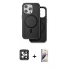 MARSİLYAN™- iPhone 15 Pro Max Kılıf Pusula Işık Koleksiyonu - Siyah Bilvis 3D Mat Cam Ekran Koruyucu + PVD Metal Kamera Lens - GI