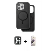MARSİLYAN™- iPhone 15 Pro Max Kılıf Pusula Işık Koleksiyonu - Siyah Bilvis 3D Mat Cam Ekran Koruyucu + PVD Metal Kamera Lens - LT