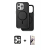 MARSİLYAN™- iPhone 15 Pro Max Kılıf Pusula Işık Koleksiyonu - Siyah Bilvis 3D Mat Cam Ekran Koruyucu + PVD Metal Kamera Lens - GS