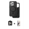 MARSİLYAN™- iPhone 15 Pro Max Kılıf Pusula Işık Koleksiyonu - Siyah Bilvis 3D Mat Cam Ekran Koruyucu + PVD Metal Kamera Lens - TU