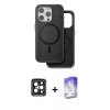 MARSİLYAN™- iPhone 15 Pro Max Kılıf Pusula Işık Koleksiyonu - Siyah Bilvis 5in1 3D Magic Cam Ekran Koruyucu + PVD Metal Kamera Lens - SH