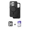 MARSİLYAN™- iPhone 15 Pro Max Kılıf Pusula Işık Koleksiyonu - Siyah Bilvis 5in1 3D Magic Cam Ekran Koruyucu + PVD Metal Kamera Lens - GS