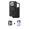 MARSİLYAN™- iPhone 15 Pro Max Kılıf Pusula Işık Koleksiyonu - Siyah Bilvis 5in1 3D Magic Cam Ekran Koruyucu + PVD Metal Kamera Lens - LT
