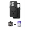 MARSİLYAN™- iPhone 15 Pro Max Kılıf Pusula Işık Koleksiyonu - Siyah Bilvis 5in1 3D Magic Cam Ekran Koruyucu + PVD Metal Kamera Lens - TU