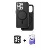 MARSİLYAN™- iPhone 15 Pro Max Kılıf Pusula Işık Koleksiyonu - Siyah Bilvis 5in1 5D Magic Hayalet Cam Ekran Koruyucu + PVD Metal Kamera Lens - SH