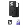 MARSİLYAN™- iPhone 15 Pro Max Kılıf Pusula Işık Koleksiyonu - Siyah Bilvis 5in1 5D Magic Hayalet Cam Ekran Koruyucu + PVD Metal Kamera Lens - LT