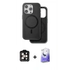 MARSİLYAN™- iPhone 15 Pro Max Kılıf Pusula Işık Koleksiyonu - Siyah Bilvis 5in1 5D Magic Hayalet Cam Ekran Koruyucu + PVD Metal Kamera Lens - TU