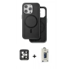 MARSİLYAN™- iPhone 15 Pro Max Kılıf Pusula Işık Koleksiyonu - Siyah Bilvis Hayalet Cam Ekran Koruyucu + Gri PVD Metal Kamera Lens