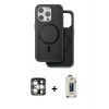 MARSİLYAN™- iPhone 15 Pro Max Kılıf Pusula Işık Koleksiyonu - Siyah Bilvis Hayalet Cam Ekran Koruyucu + PVD Metal Kamera Lens - GS