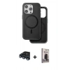 MARSİLYAN™- iPhone 15 Pro Max Kılıf Pusula Işık Koleksiyonu - Siyah Bilvis Hayalet Cam Ekran Koruyucu + Lacivert Raze Metal Kamera Lens