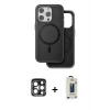 MARSİLYAN™- iPhone 15 Pro Max Kılıf Pusula Işık Koleksiyonu - Siyah Bilvis Hayalet Cam Ekran Koruyucu + PVD Metal Kamera Lens - LT