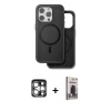 MARSİLYAN™- iPhone 15 Pro Max Kılıf Pusula Işık Koleksiyonu - Siyah Bilvis Hayalet Cam Ekran Koruyucu + PVD Metal Kamera Lens - GS