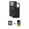 MARSİLYAN™- iPhone 15 Pro Max Kılıf Pusula Işık Koleksiyonu - Siyah Buffer Cam Ekran Koruyucu + PVD Metal Kamera Lens - SH