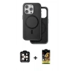 MARSİLYAN™- iPhone 15 Pro Max Kılıf Pusula Işık Koleksiyonu - Siyah Buffer Cam Ekran Koruyucu + PVD Metal Kamera Lens - TU