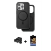 MARSİLYAN™- iPhone 15 Pro Max Kılıf Pusula Işık Koleksiyonu - Siyah Buffer Hayalet Cam Ekran Koruyucu + Gümüş Raze Metal Kamera Lens