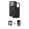 MARSİLYAN™- iPhone 15 Pro Max Kılıf Pusula Işık Koleksiyonu - Siyah Buffer Hayalet Cam Ekran Koruyucu + PVD Metal Kamera Lens - GS