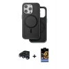 MARSİLYAN™- iPhone 15 Pro Max Kılıf Pusula Işık Koleksiyonu - Siyah Buffer Hayalet Cam Ekran Koruyucu + Raze Metal Kamera Lens - LT