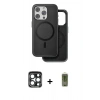 MARSİLYAN™- iPhone 15 Pro Max Kılıf Pusula Işık Koleksiyonu - Siyah Joko Magic 5D Hayalet Cam + Lacivert PVD Metal Kamera Lens