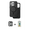 MARSİLYAN™- iPhone 15 Pro Max Kılıf Pusula Işık Koleksiyonu - Siyah Polymer Nano Ekran Koruyucu + PVD Metal Kamera Lens - LT